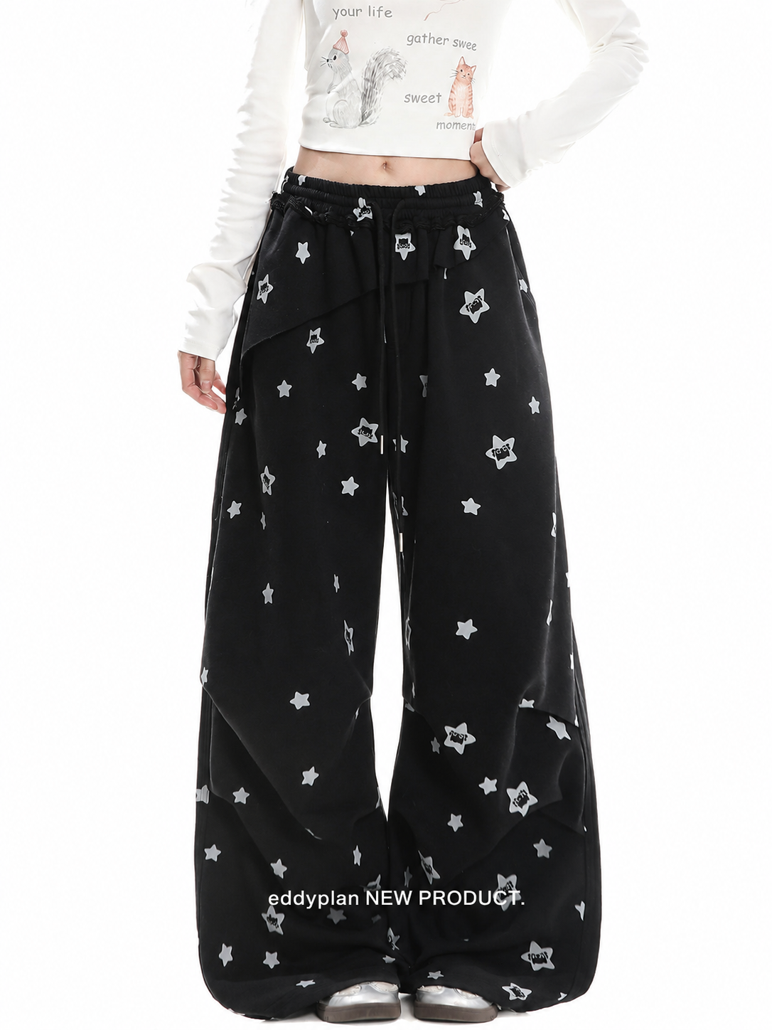 Star Kitty Layered Wide-Leg Pants
