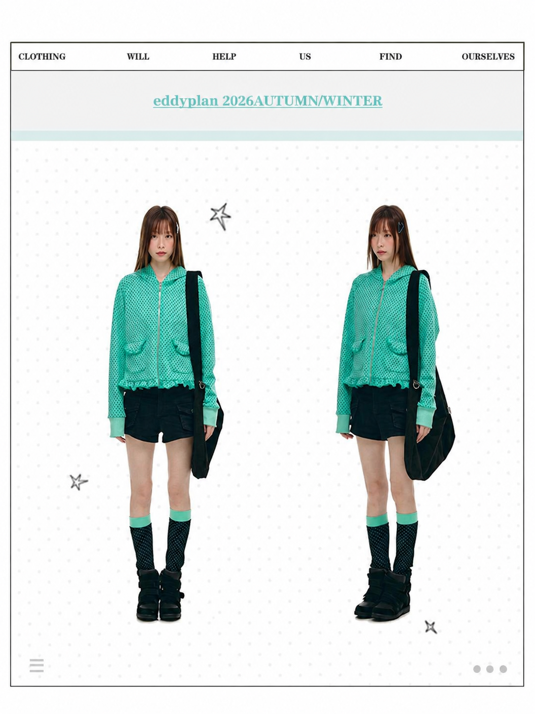 Mint Micro-Star Ruffle-Hem Zip-Up Hoodie