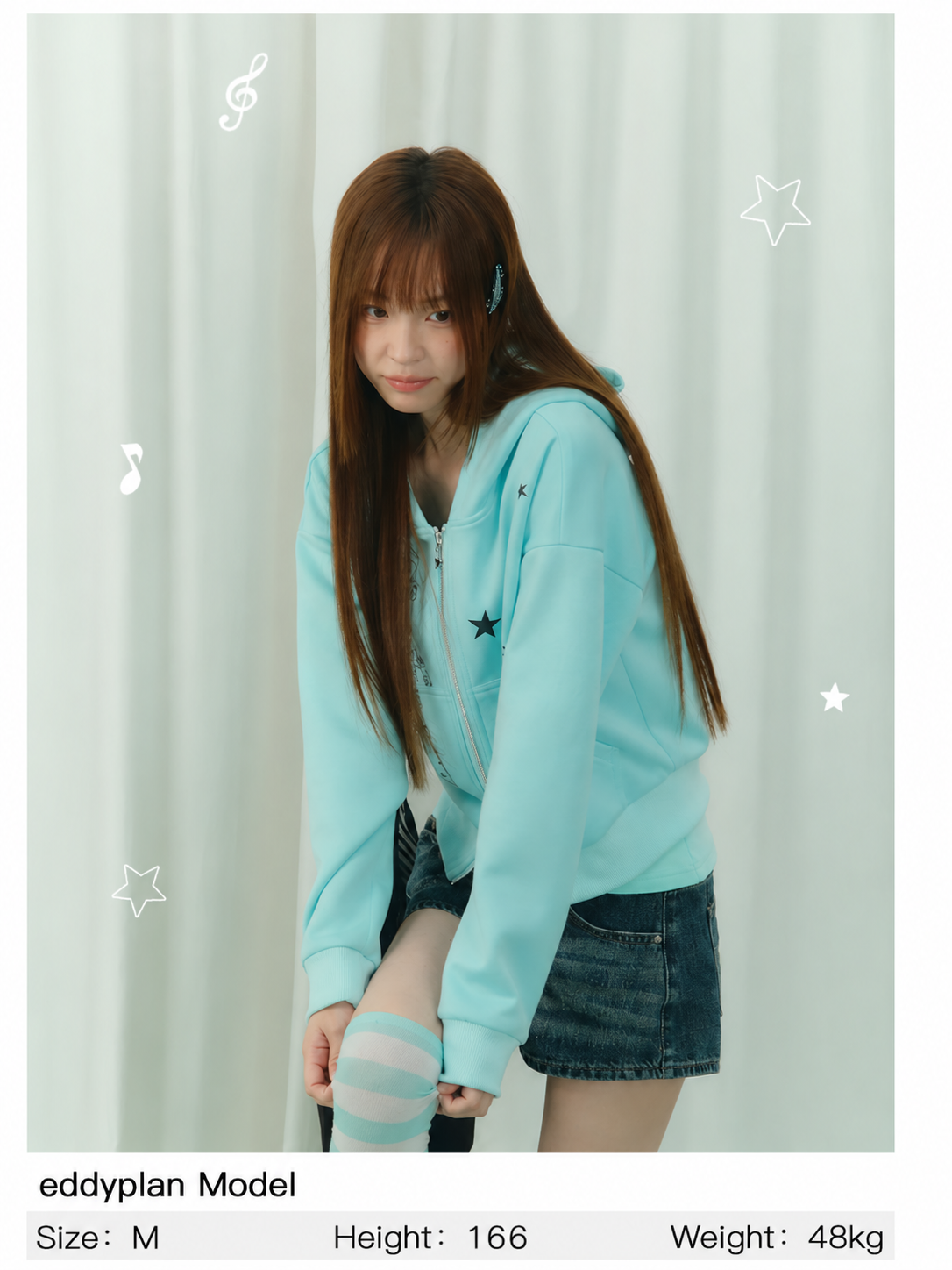 Mint Star Double-Zip Cropped Hoodie