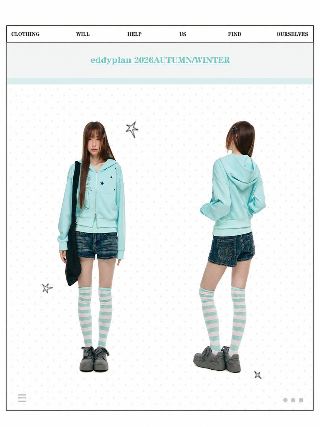 Mint Star Double-Zip Cropped Hoodie