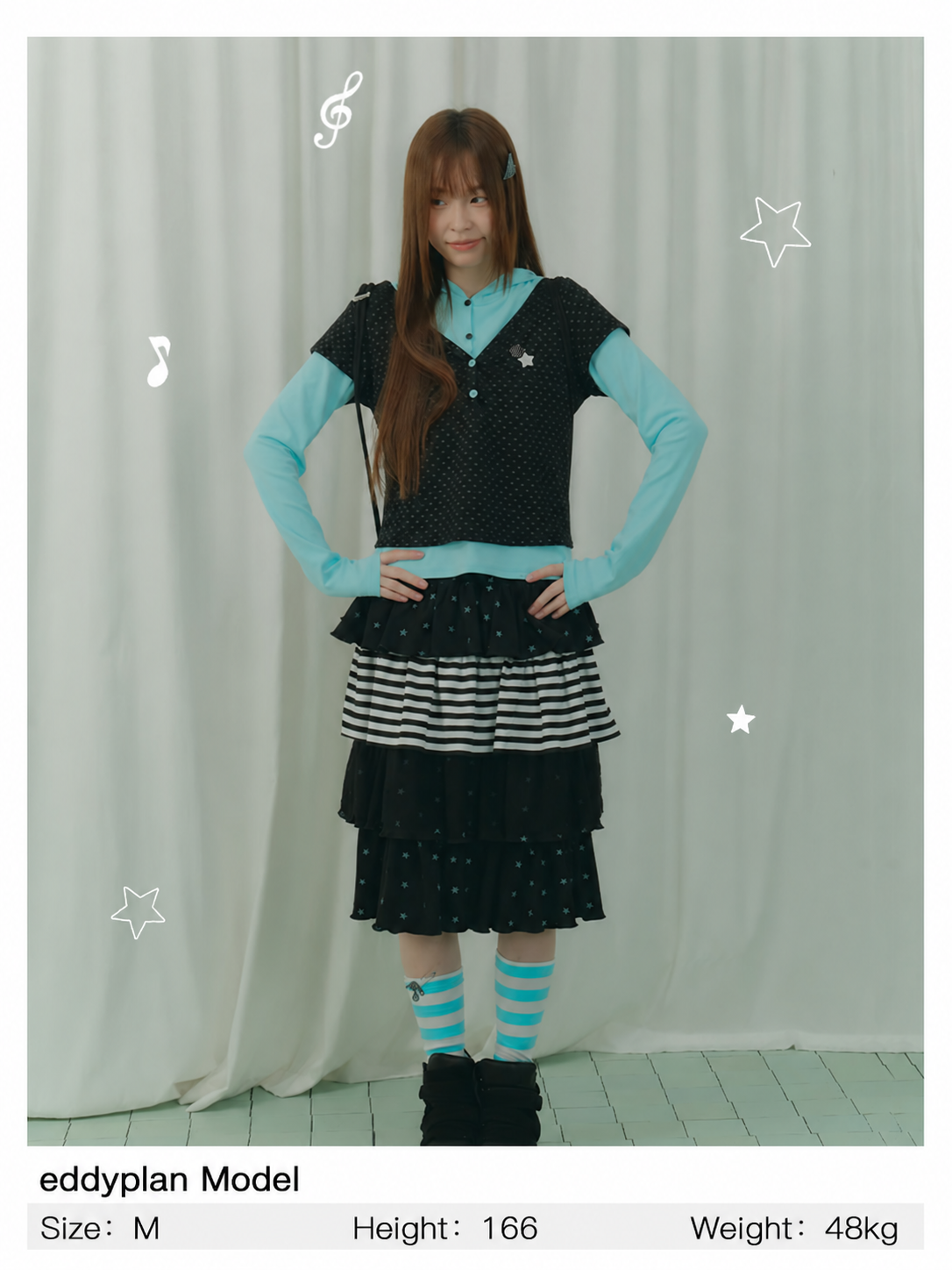 Star Stripe Tiered Ruffle Midi Skirt