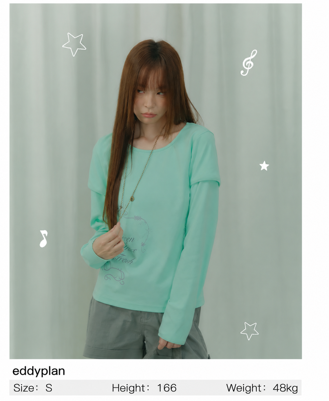 Mint Haze Faux-Layer Graphic Long Sleeve Top