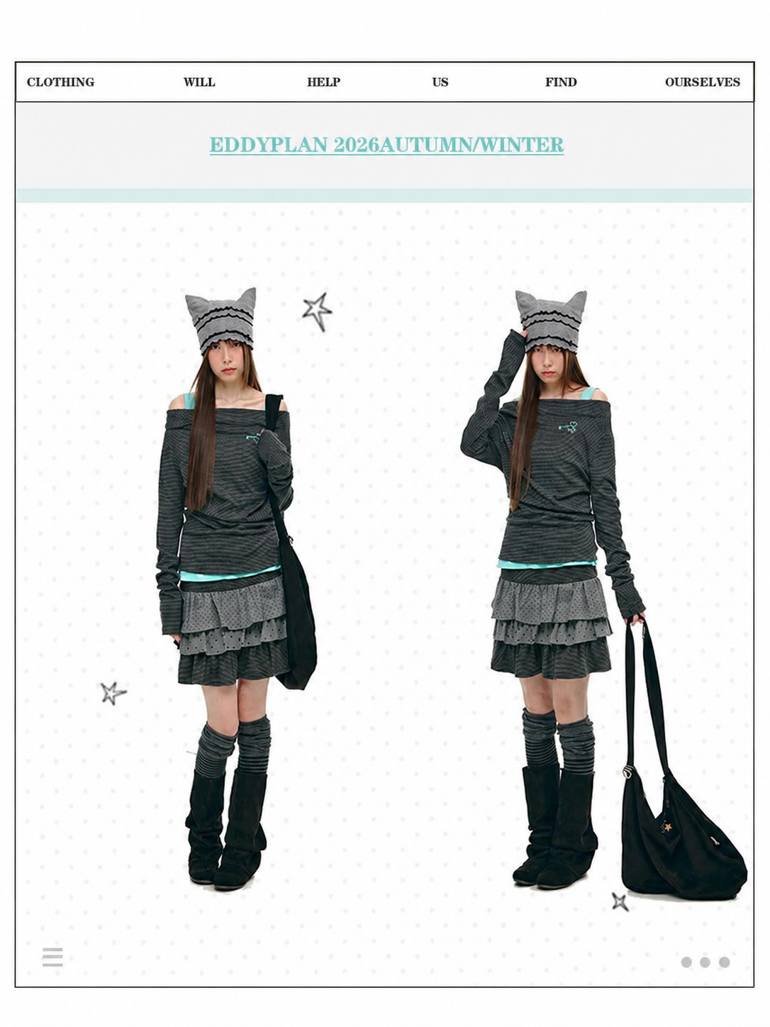 Charcoal Dot & Star Tiered Ruffle Mini Skirt