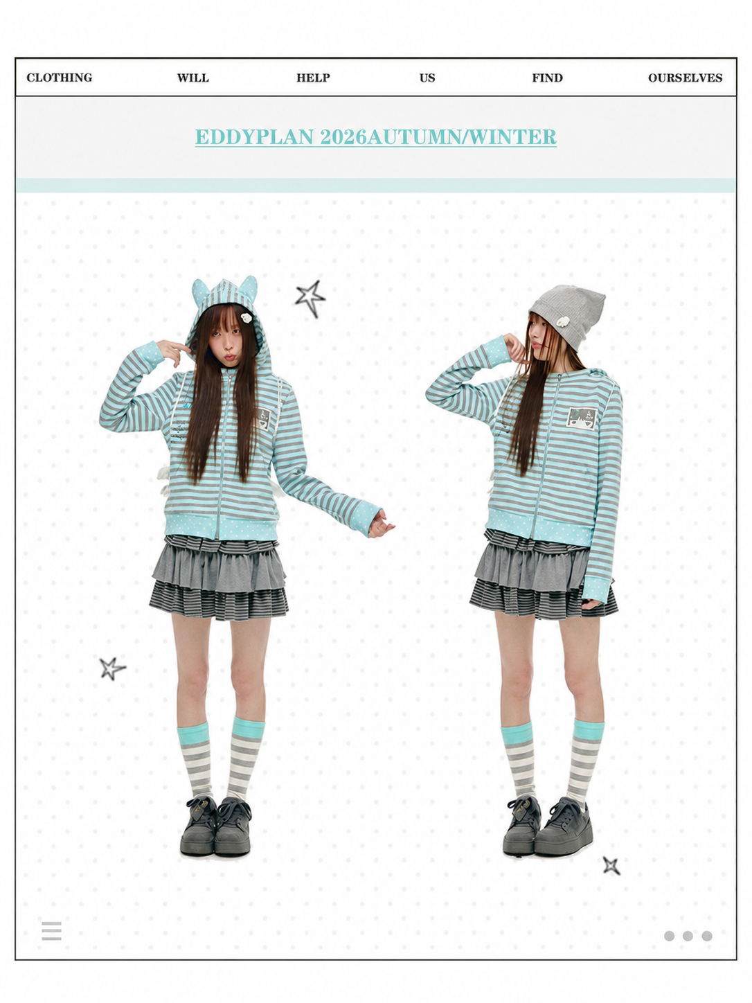 Mint & Gray Stripe Cat-Ear Zip Hoodie