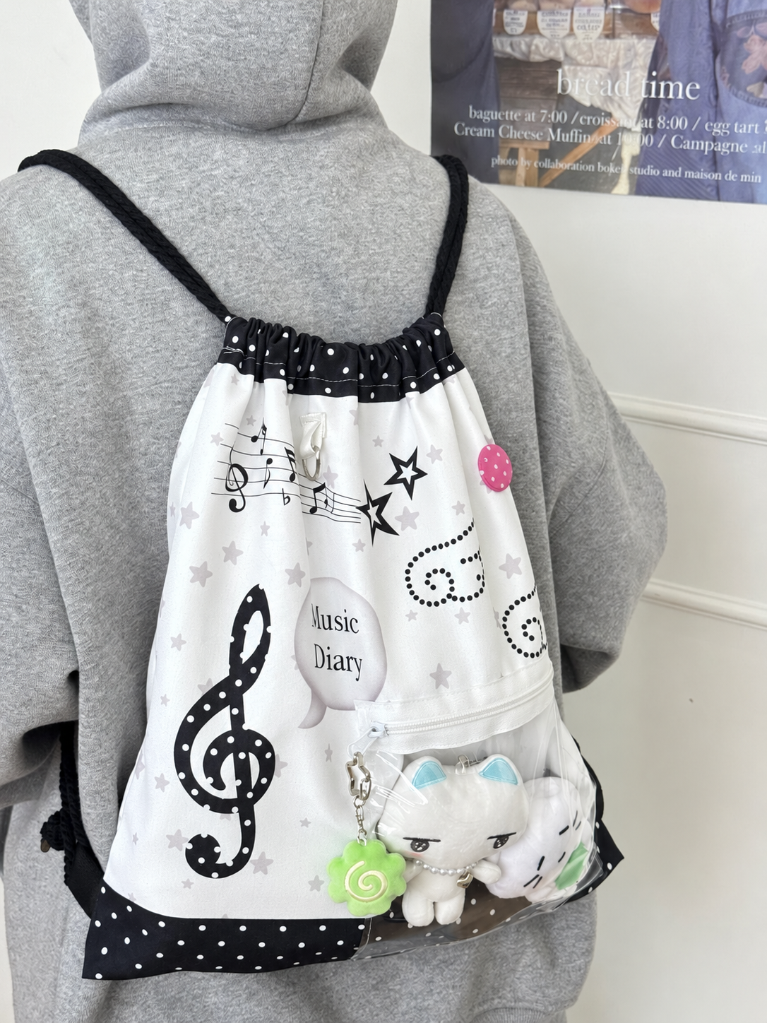 Music Note Drawstring Ita Backpack