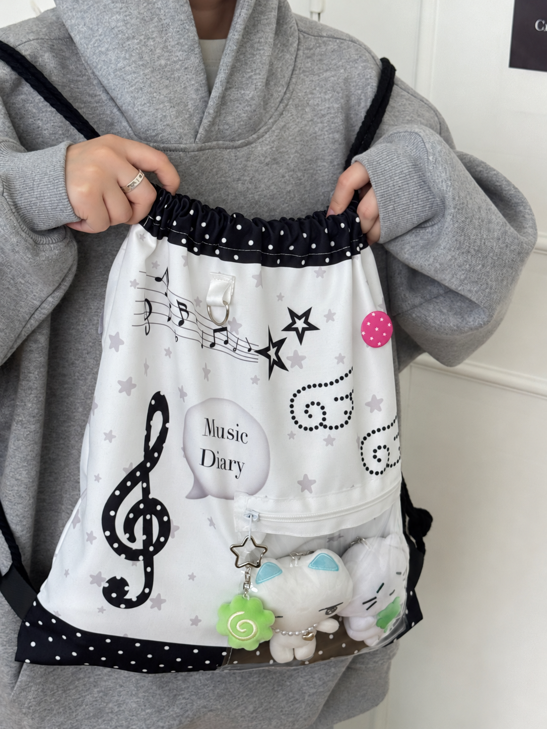 Music Note Drawstring Ita Backpack