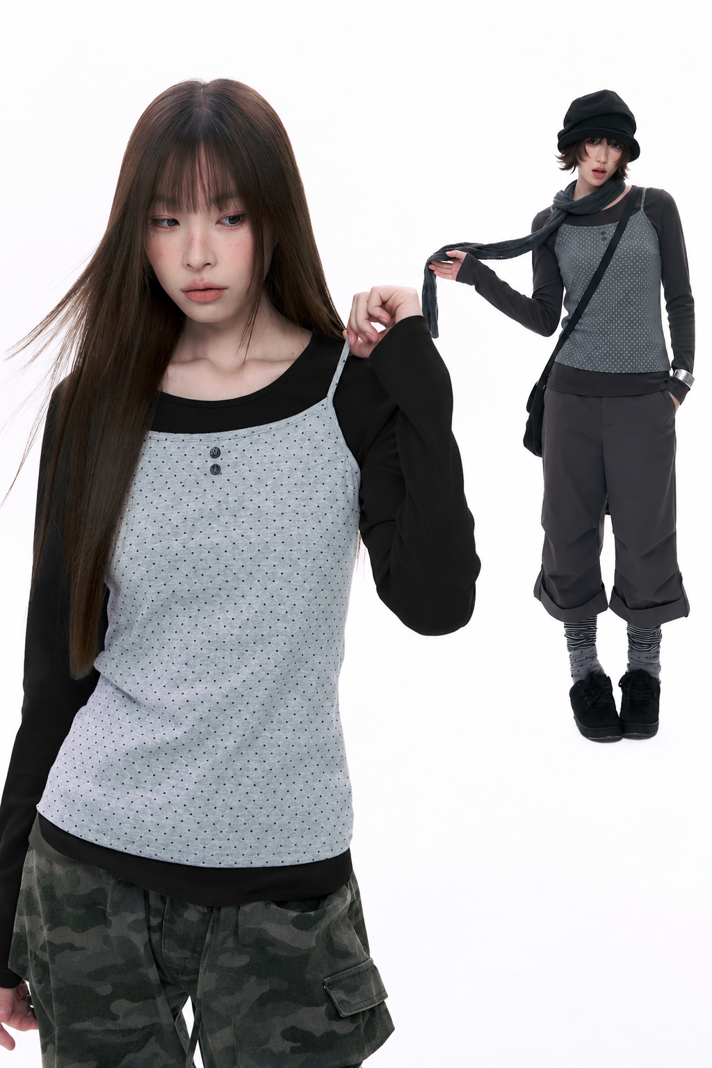 Polka Dot Cami & Long Sleeve Layering Set