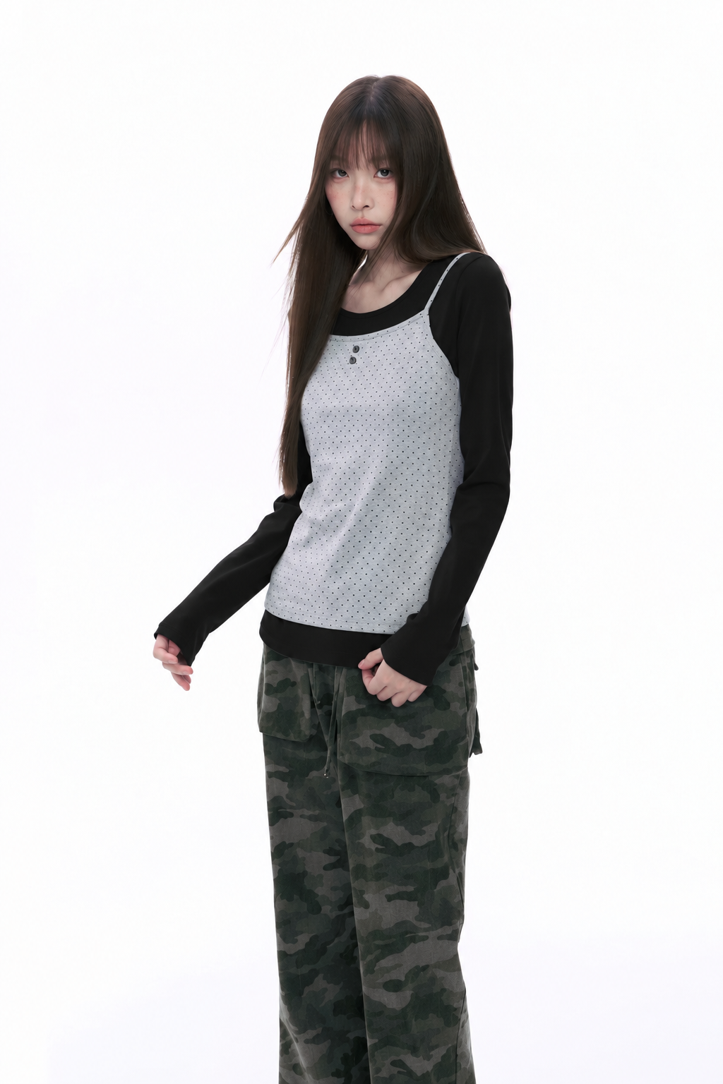 Polka Dot Cami & Long Sleeve Layering Set