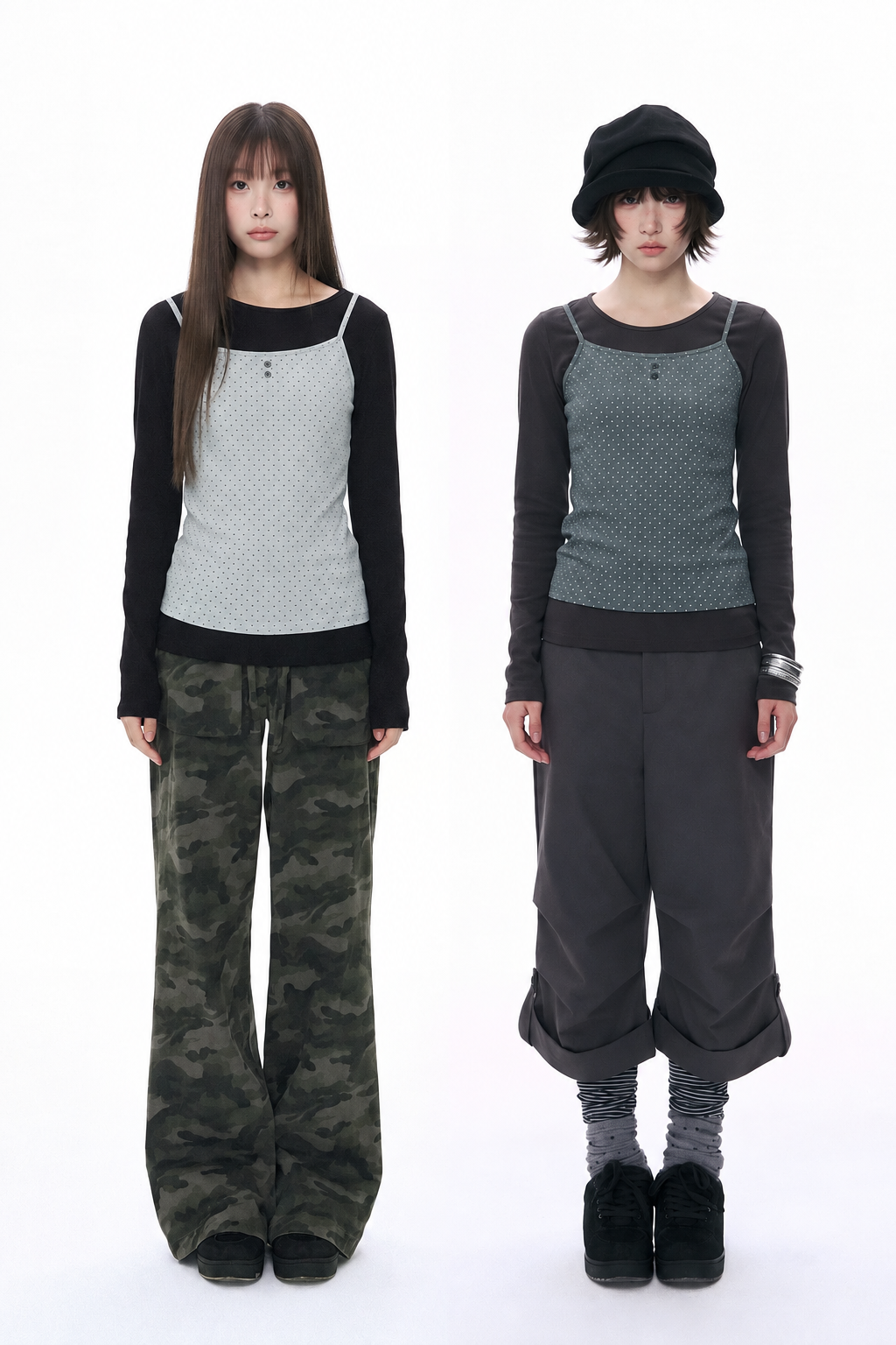 Polka Dot Cami & Long Sleeve Layering Set