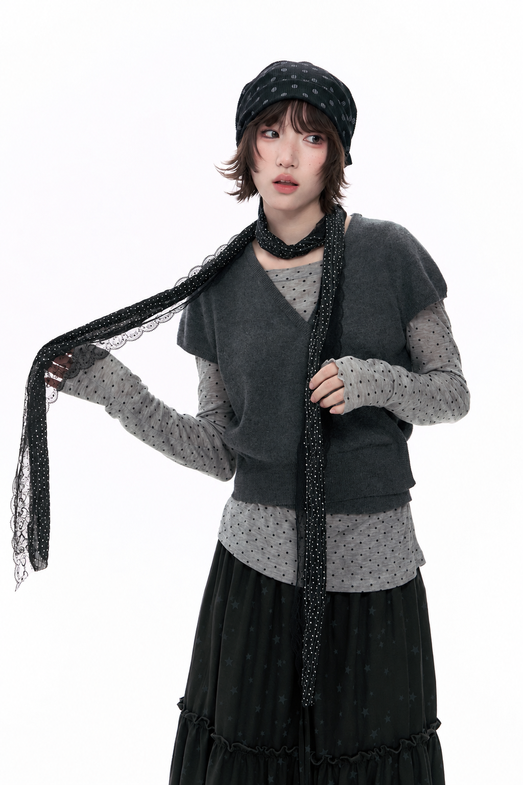 Wool Wrap-Tie V-Neck Knit Top