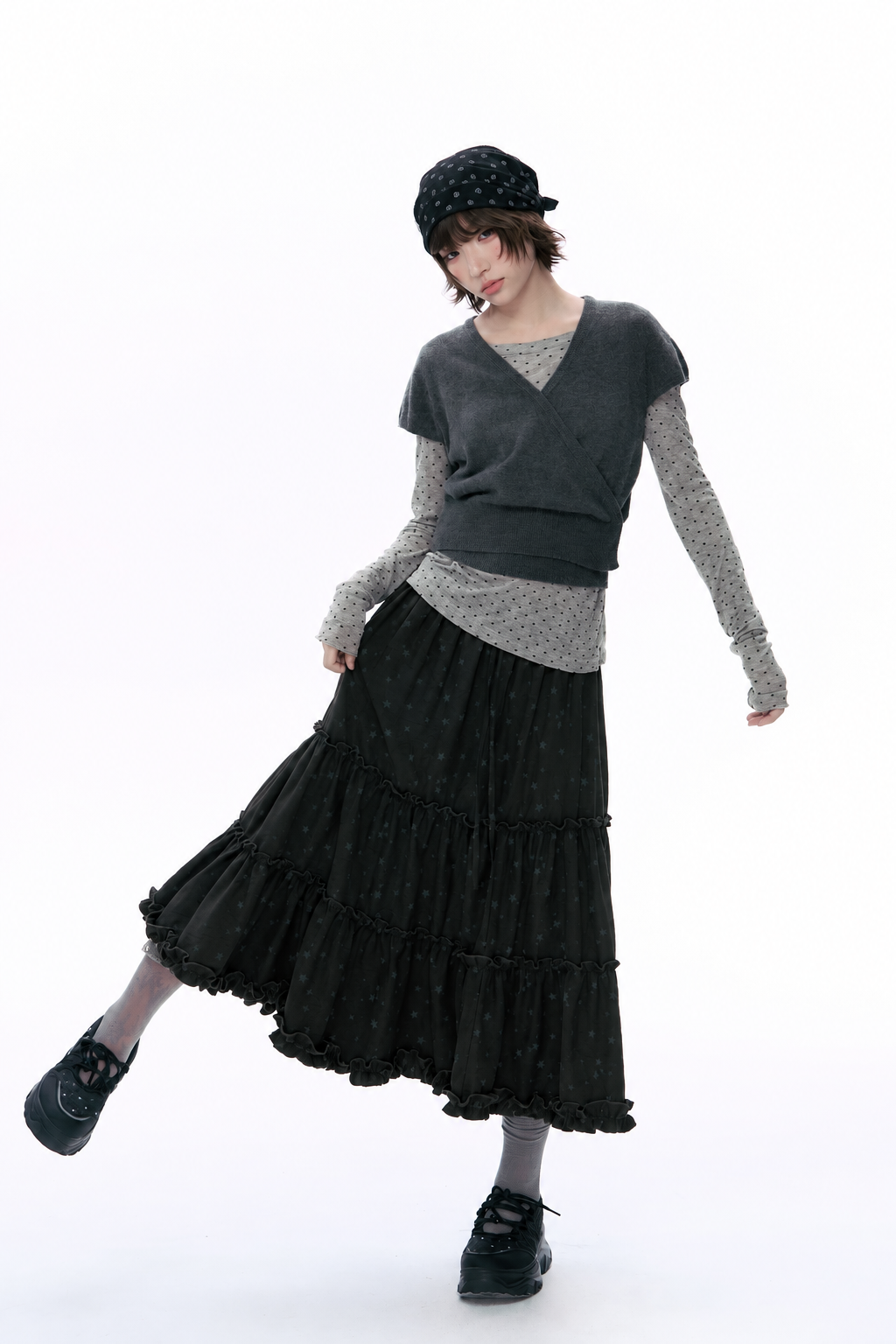 Wool Wrap-Tie V-Neck Knit Top