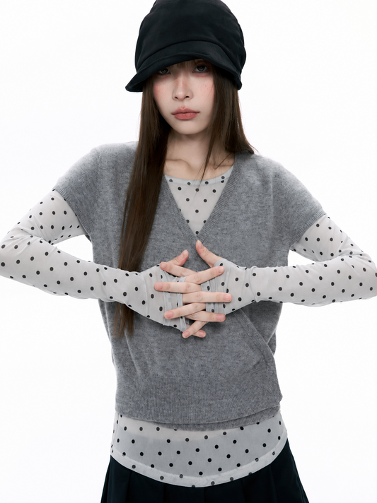 Wool Wrap-Tie V-Neck Knit Top