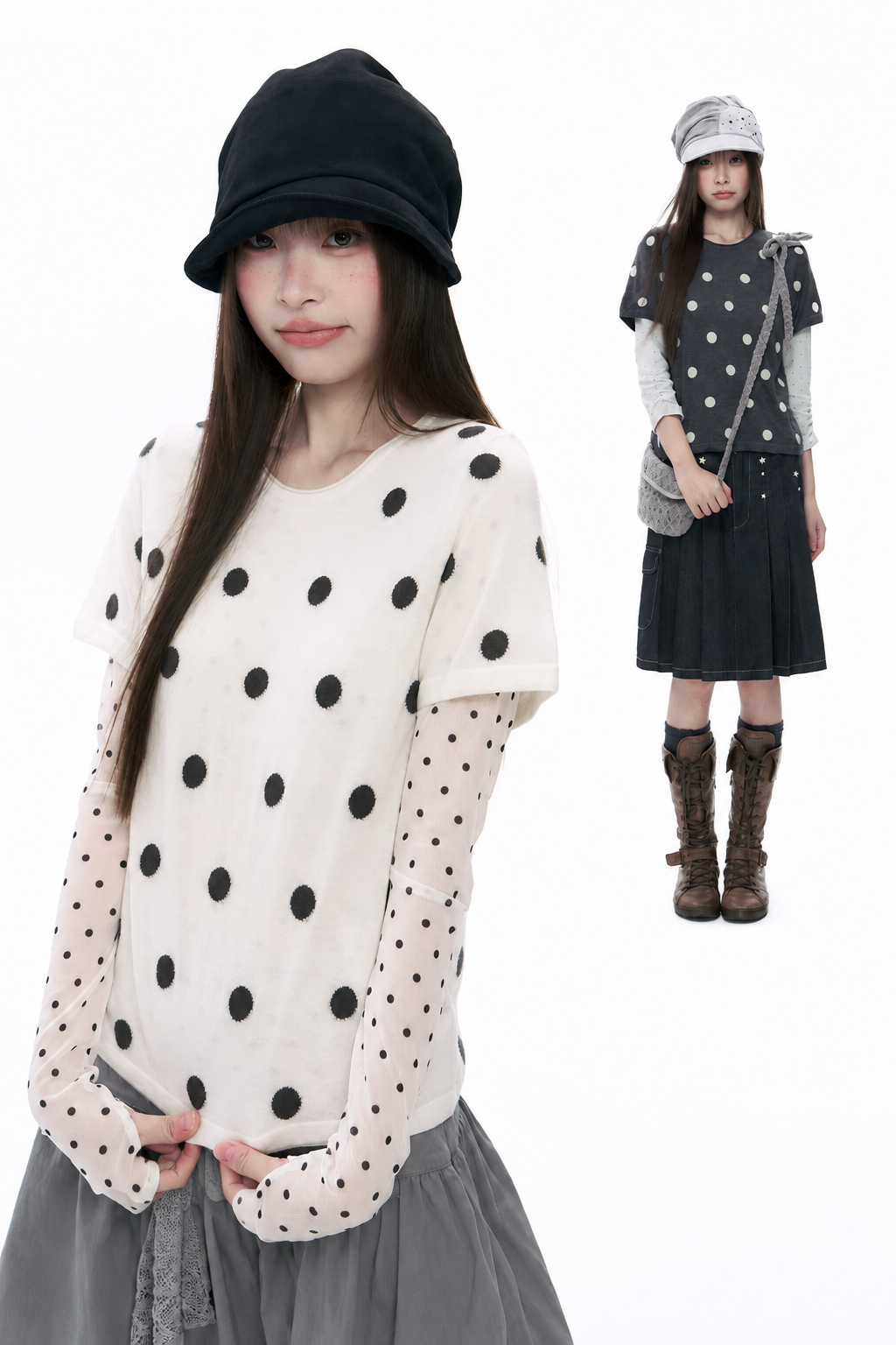 Polka Dot Wool-Blend Short Sleeve Knit Top