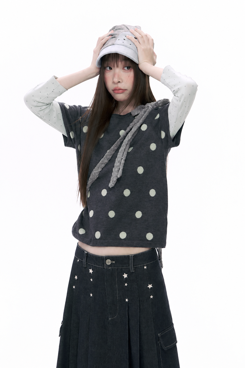 Polka Dot Wool-Blend Short Sleeve Knit Top
