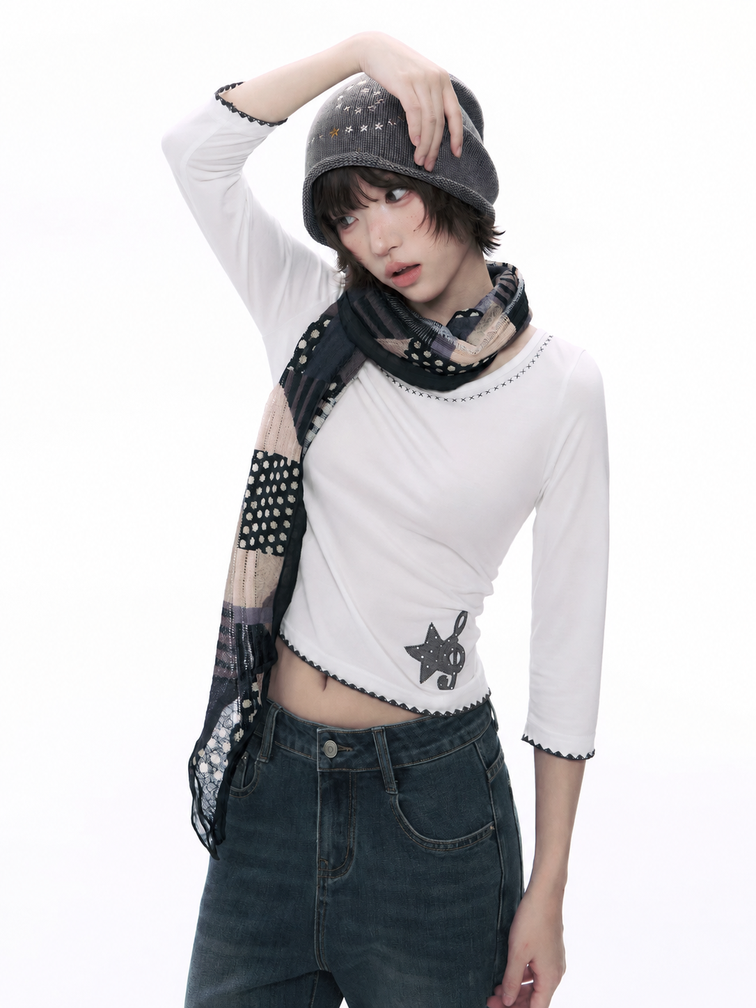 Music Star Back-Tie 3/4 Sleeve Top