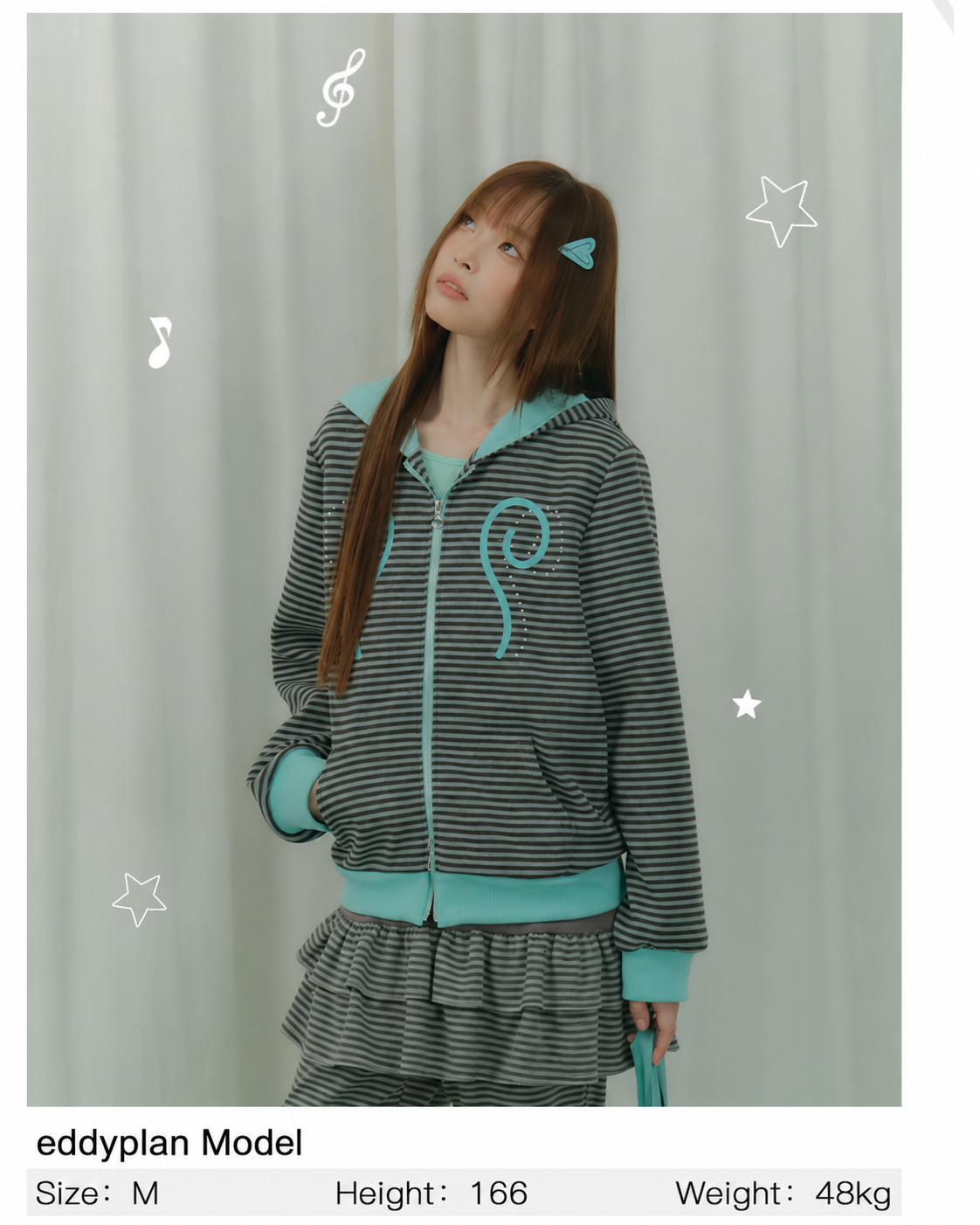 Mint Contrast Stripe Double-Zip Hoodie