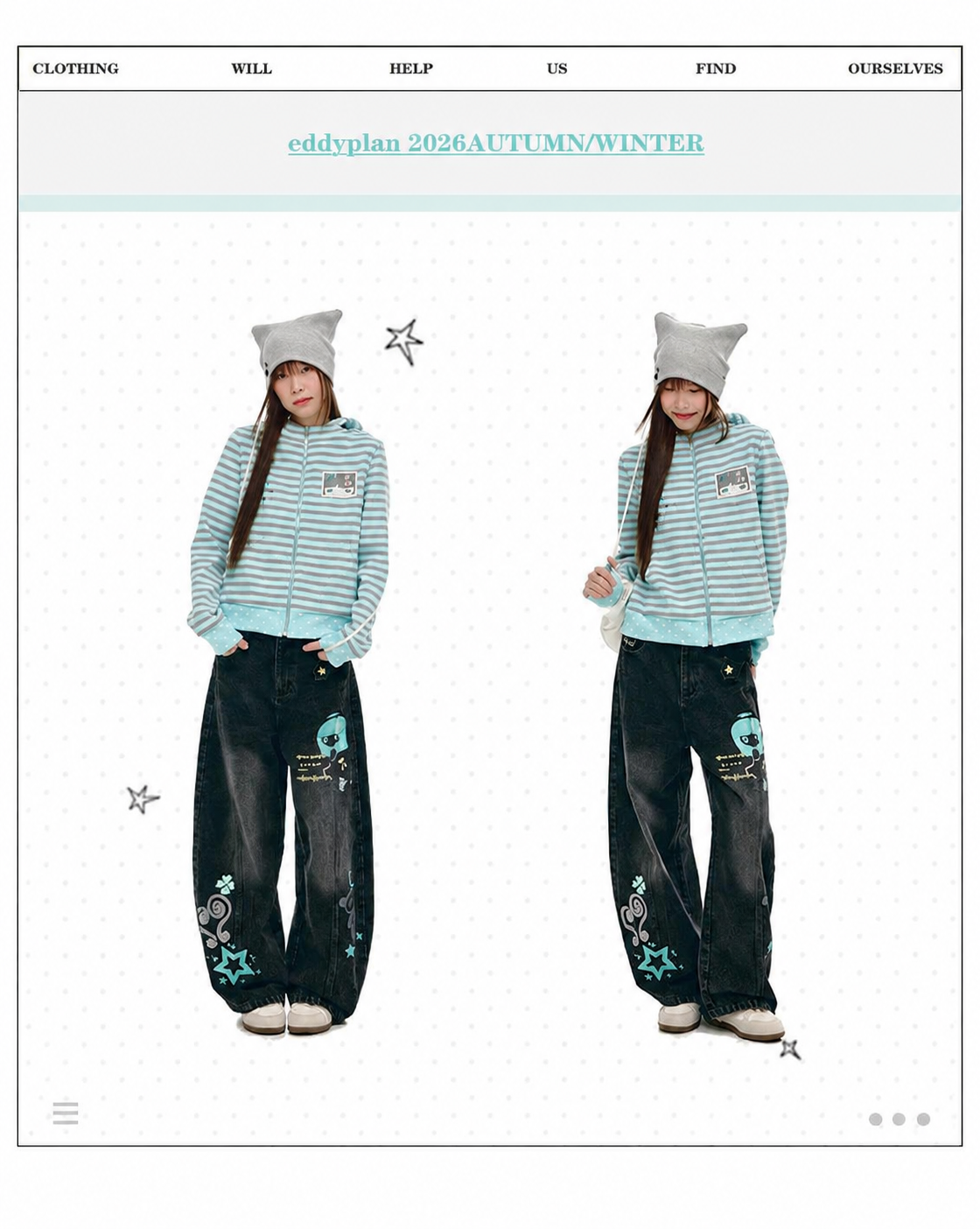 Washed Black Cartoon Music Note Barrel-Leg Jeans
