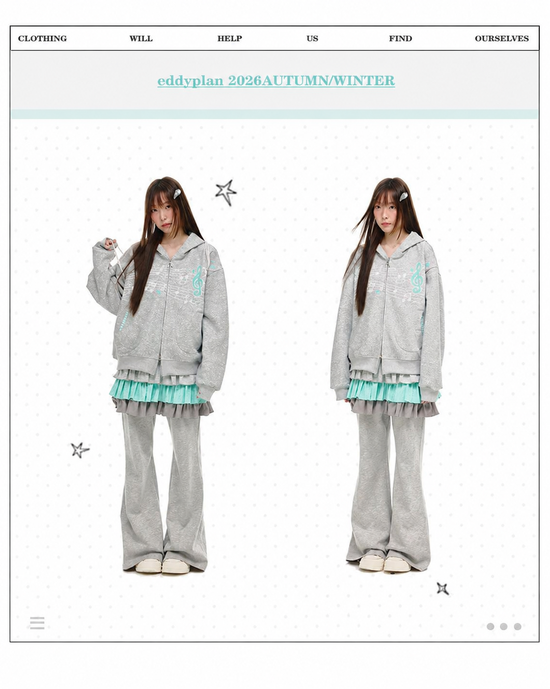 Gray Melody Polka Dot Graphic Zip Hoodie