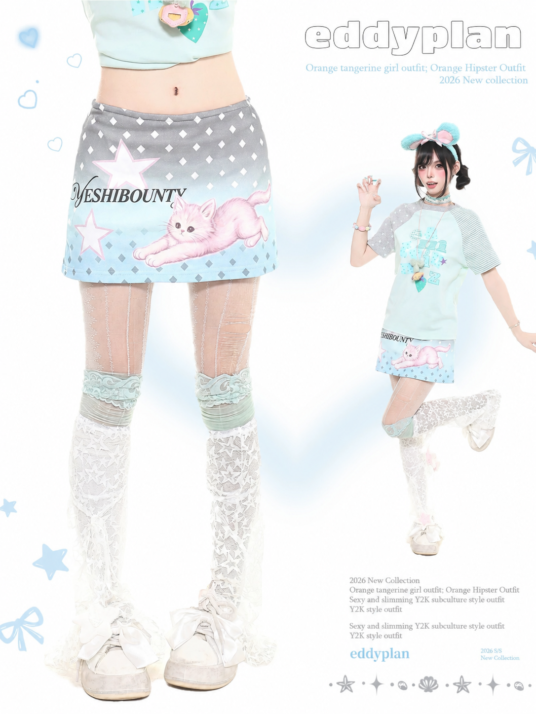 Pastel Kitten Graphic Mini Skort