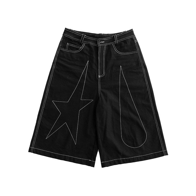 Falling Star Contrast-Stitch Wide-Leg Culottes