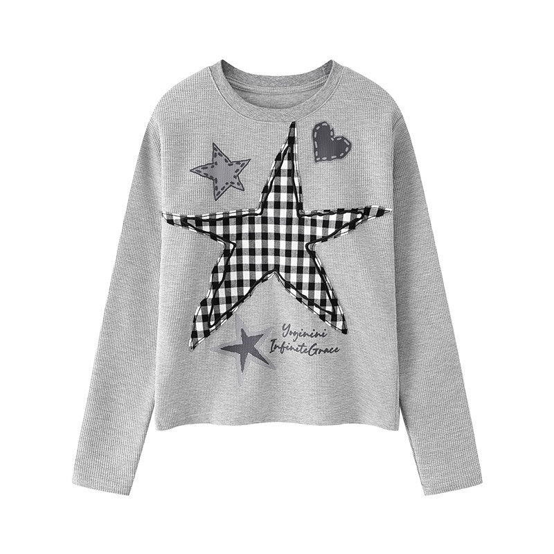 Plaid Star Patch Long Sleeve Top