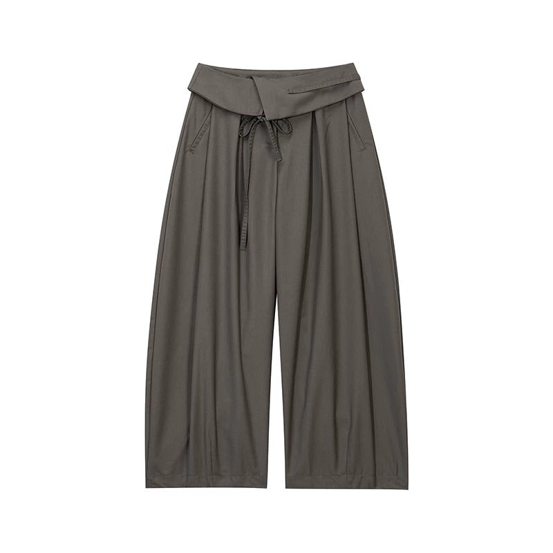 Foldover Tie Wide-Leg Trousers