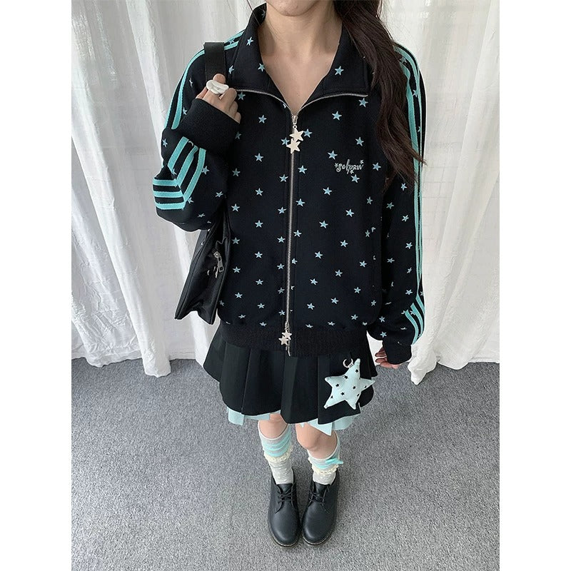 Star Print Double-Zip Track Jacket