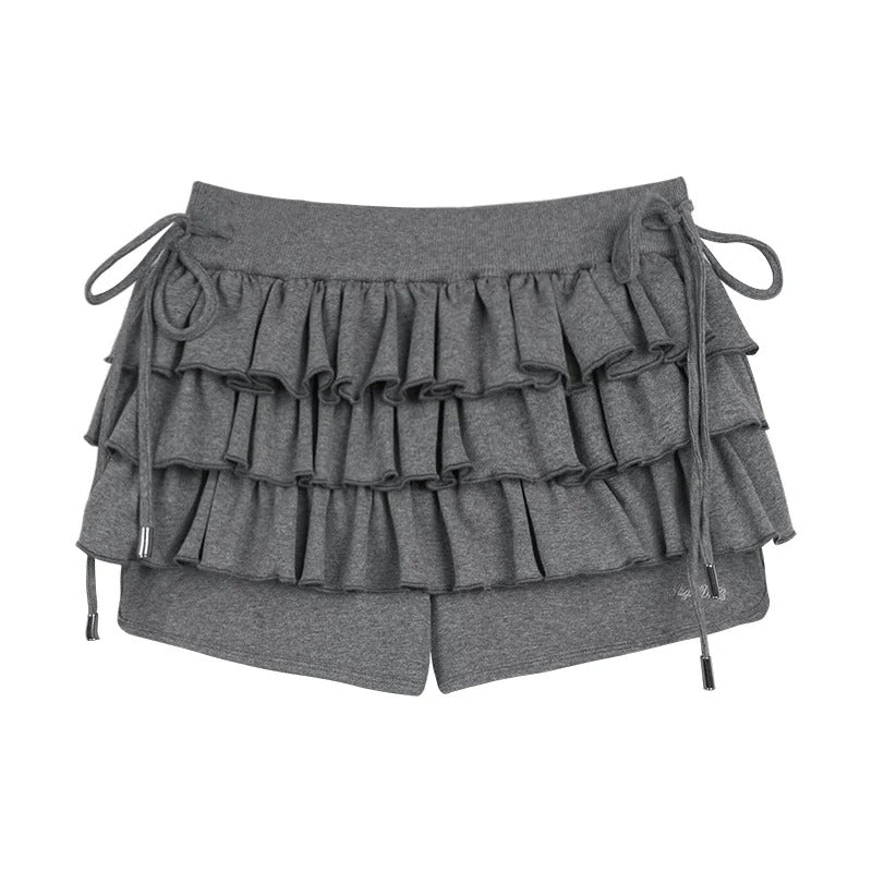 Charcoal Tiered Ruffle Side-Tie Skort