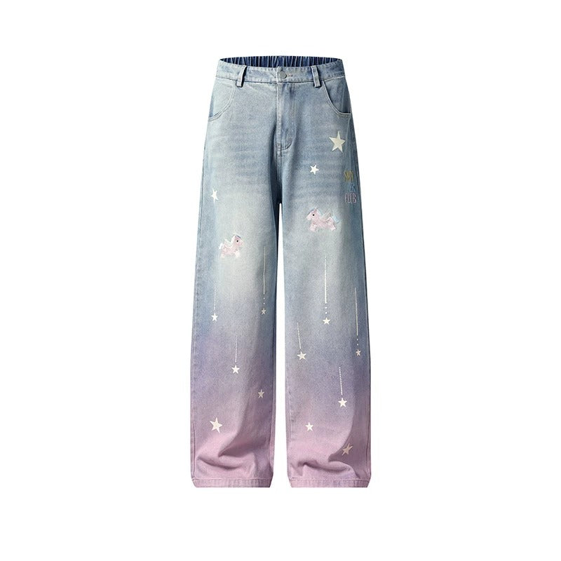 Dreamy Unicorn Star Washed Wide-Leg Jeans