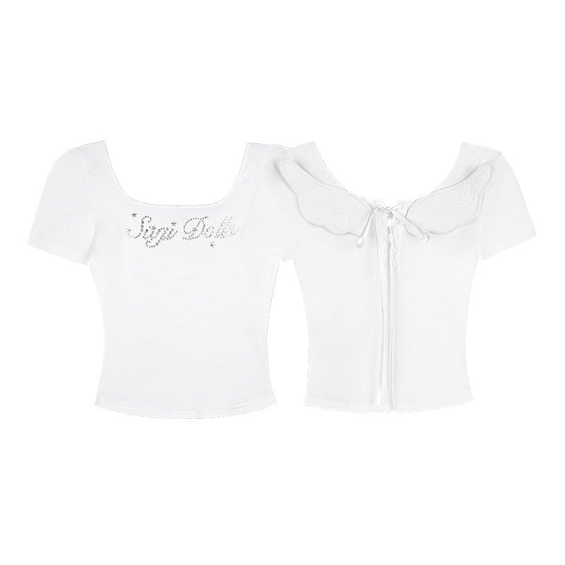 Angel Wing Lace-Up Rhinestone Tee