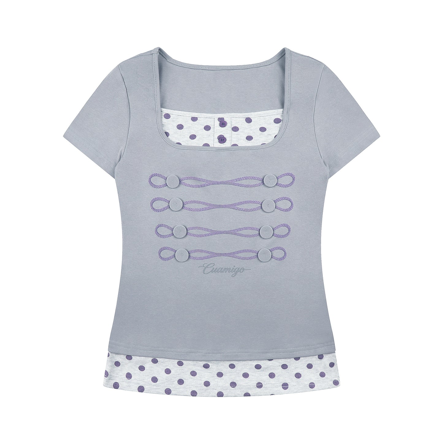 Lilac Polka Dot Faux-Layer Fitted Tee