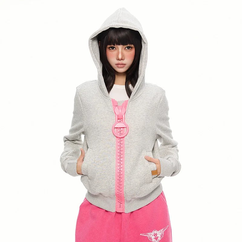 Oversized Contrast-Zip Hoodie