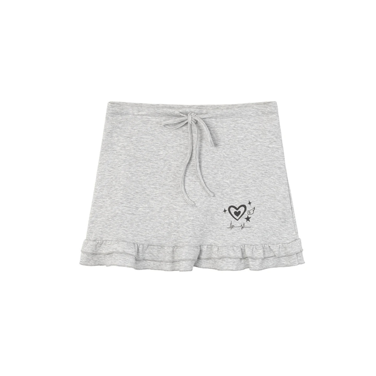 Heart Pulse Drawstring Ruffle Mini Skirt