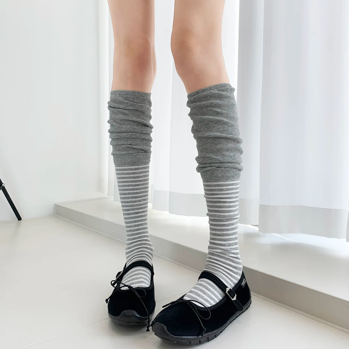 Striped Slouch Knee-High Socks