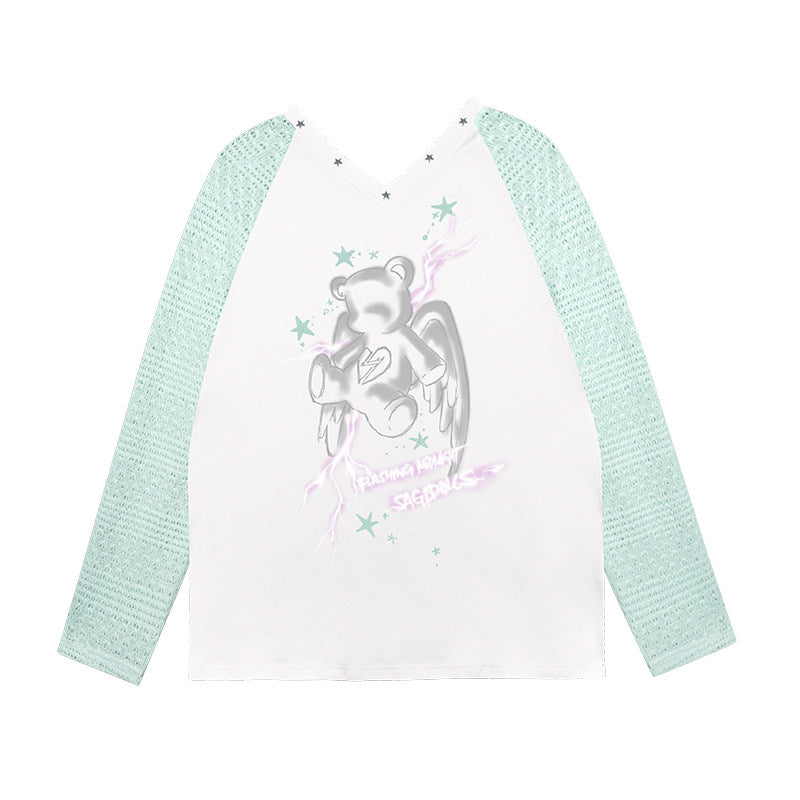 White Night Angel Wing Sheer Long Sleeve Top