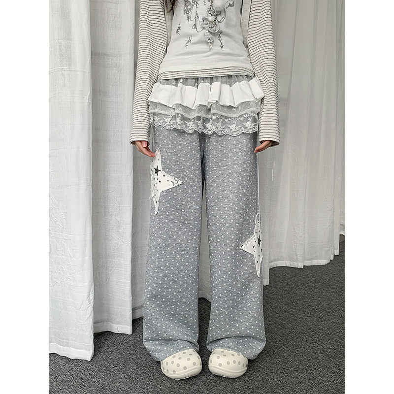 Star Patch Sweatpants — Grey Wide Fit