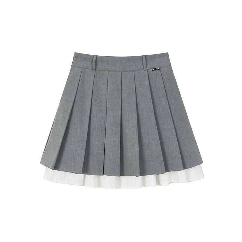 Layered Pleated Suit Midi Skirt