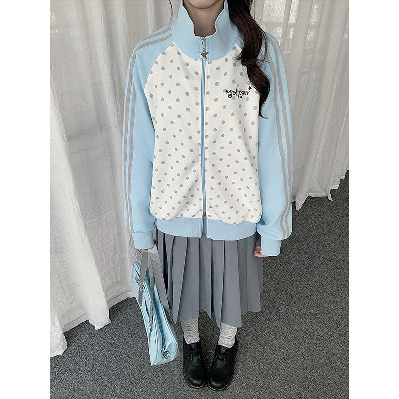 Polka Dot Stripe Zip-Up Track Jacket
