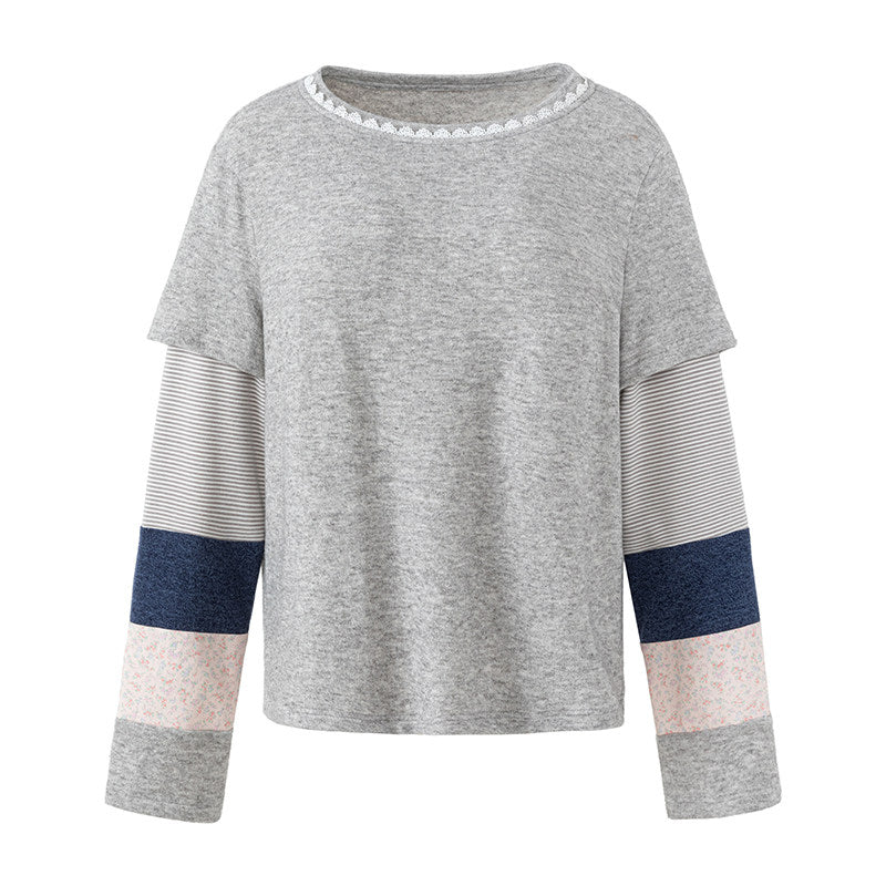 Gray Patchwork Layered Long Sleeve Top