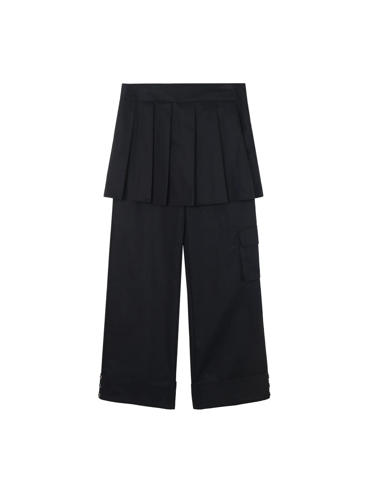 Pleated Skirt-Overlay Cargo Wide-Leg Pants