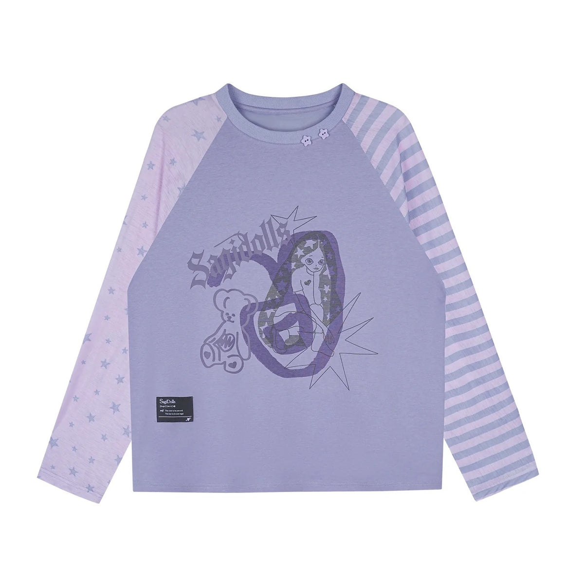 Lavender Star Stripe Raglan Graphic Long-Sleeve Tee