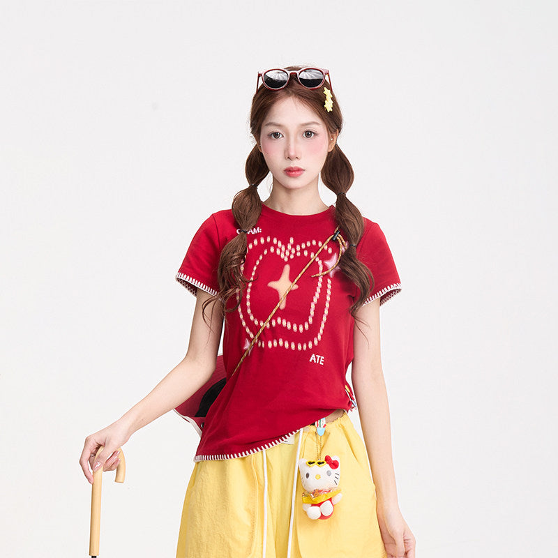 Red Star Baby Tee & Yellow Wide-Leg Pants