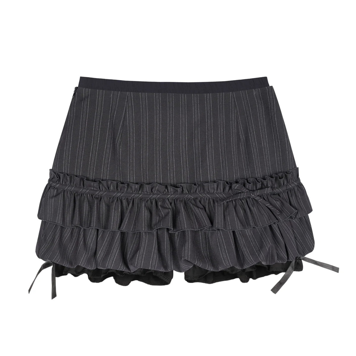 Double-Waist Pinstripe Ruffle Bubble-Hem Skort