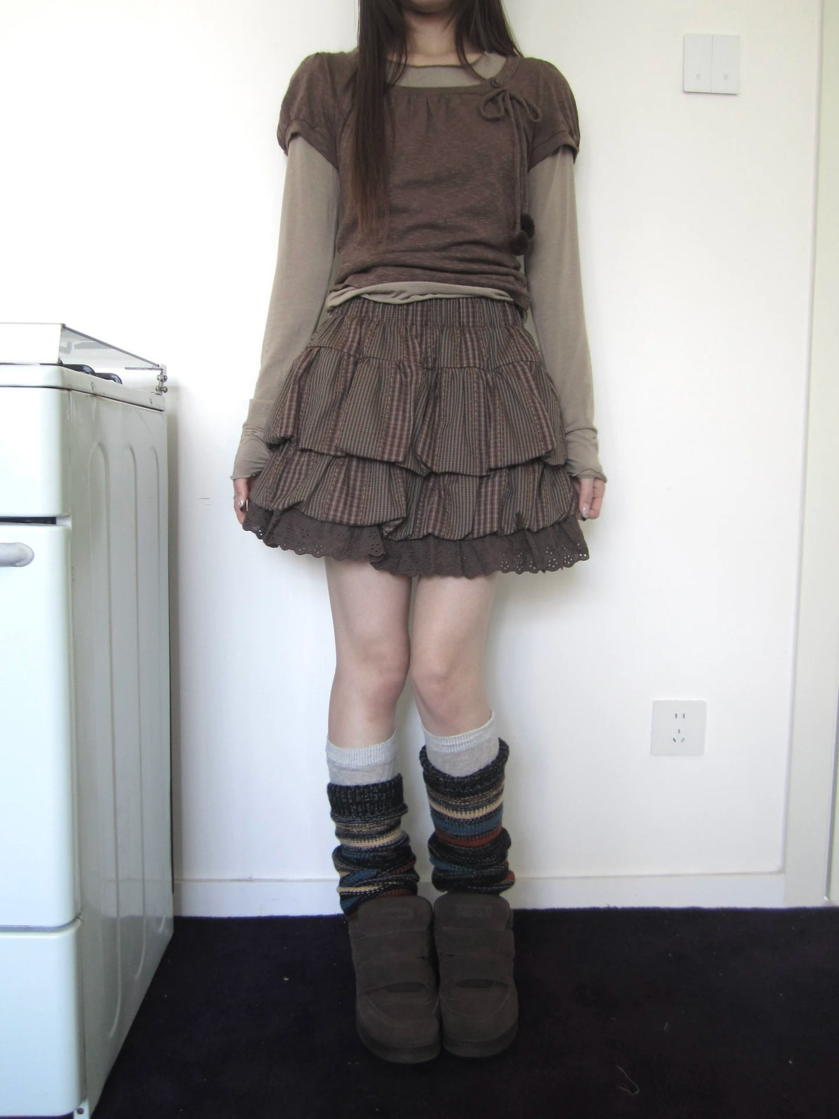 Plaid Layered Ruffle Mini Skirt