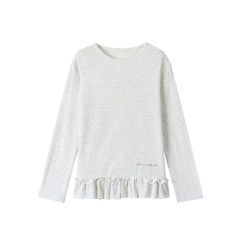 Sheer Stripe Ruffle-Hem Layering Top