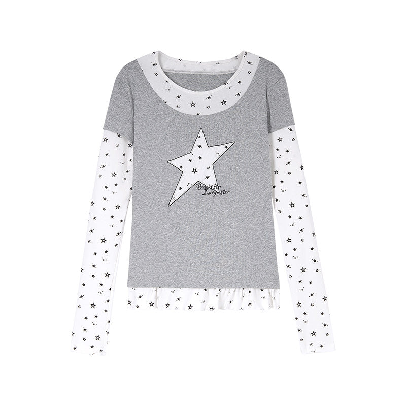 Star Appliqué Layered Long Sleeve Top