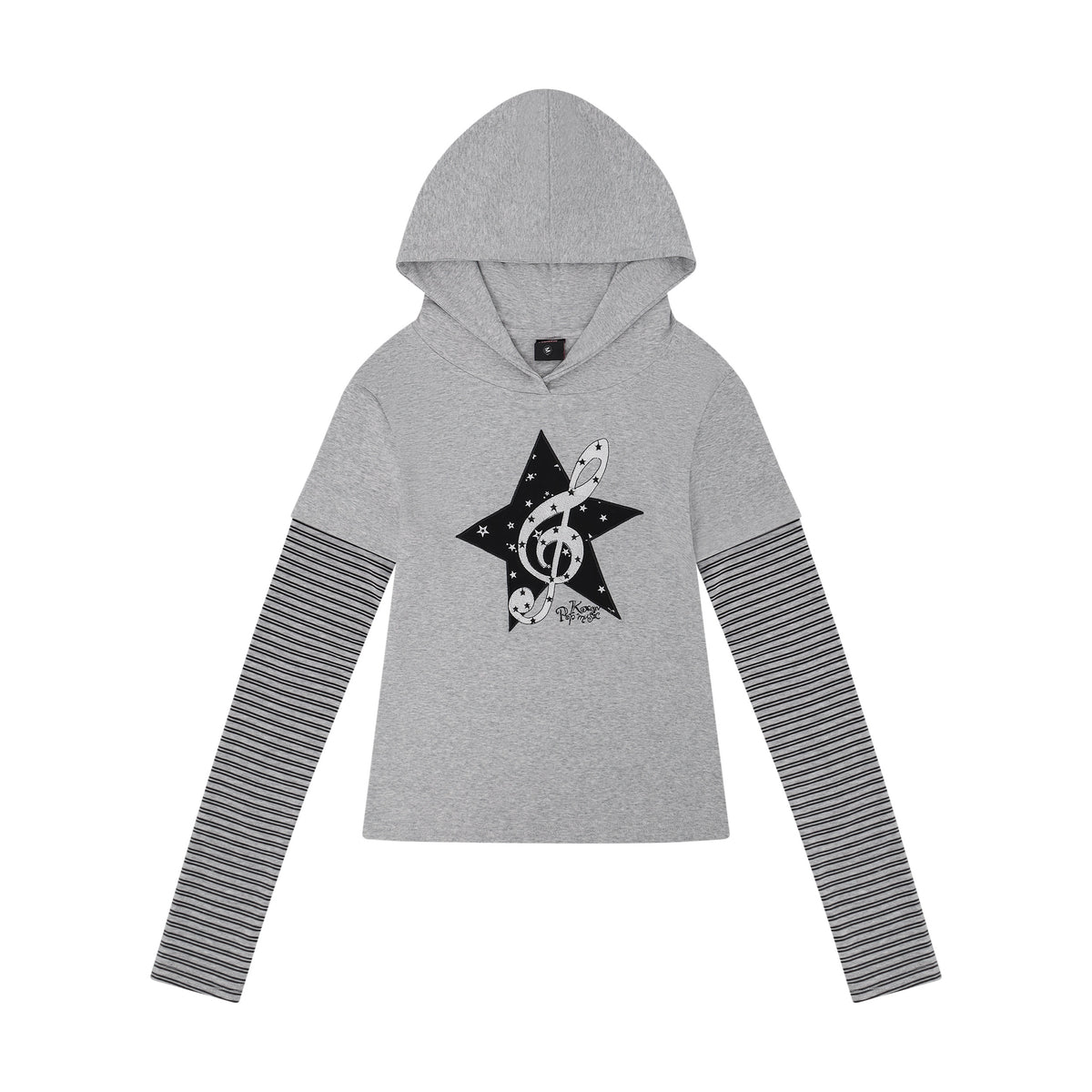 Star Music Note Layered Hooded Long Sleeve Top