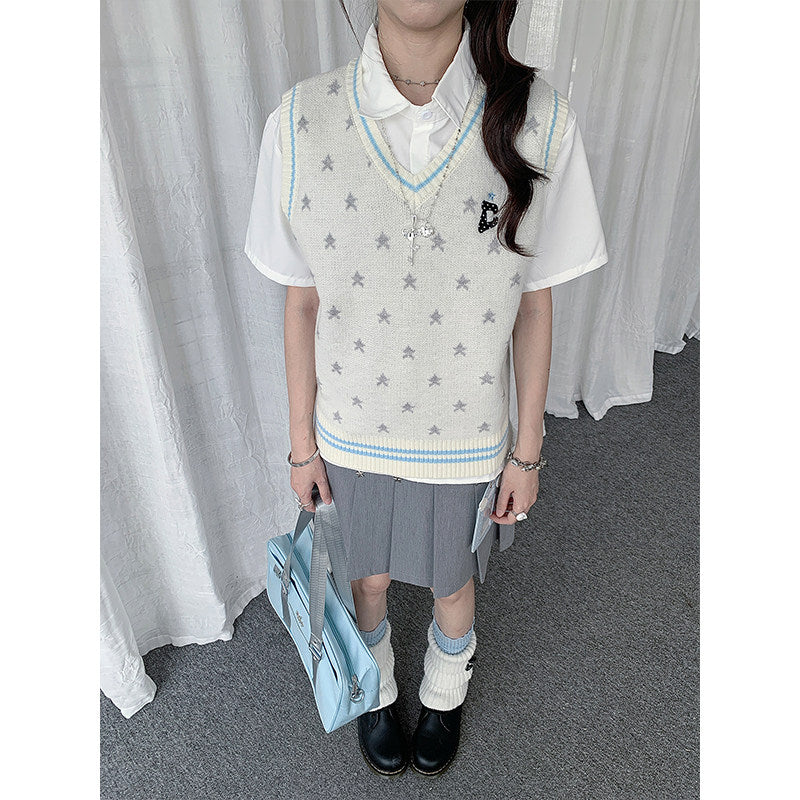 Star Jacquard V-Neck Knit Vest