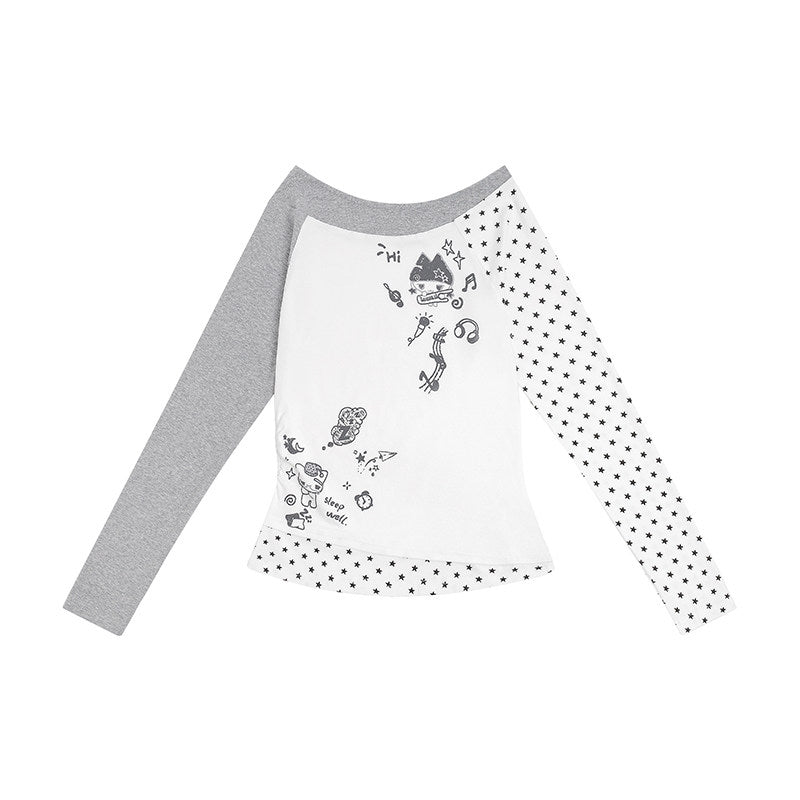 Star Graphic Asymmetric Layered Long Sleeve Top