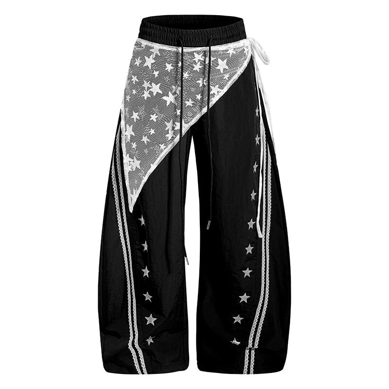 Star Lace Overlay Wide-Leg Parachute Pants